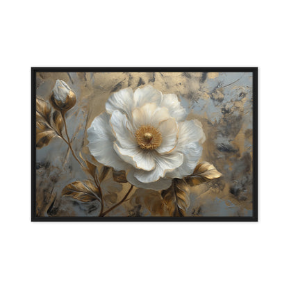 White and Gold Flowers Floral Art Digital Print
