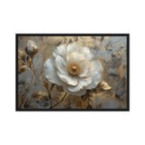 White and Gold Flowers Floral Art Framed Canvas