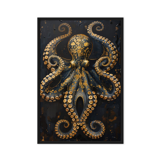 Majestic Golden Octopus Framed Canvas