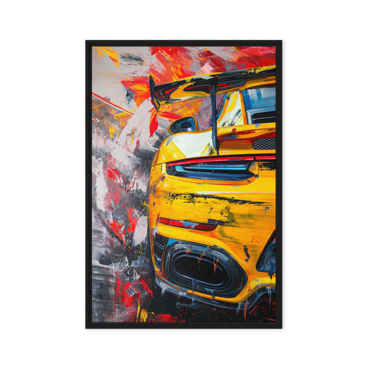 Yellow Sports Car Modern Art Framed Canvas