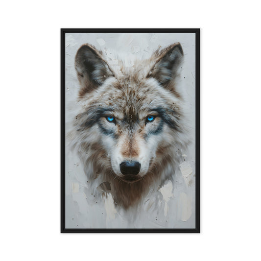 Blue Eyed Wolf Modern Art Framed Canvas