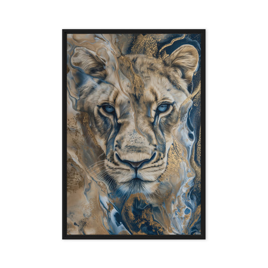 Lioness Fluid Art Framed Canvas