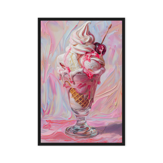Delicious Pink Ice Cream Framed Canvas