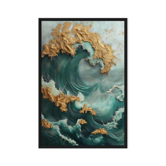 Teal Gold Majestic Wave Framed Canvas