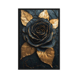 Black & Gold Rose Floral Art Framed Canvas