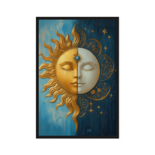 Sun and Moon Celestial Art Framed Canvas
