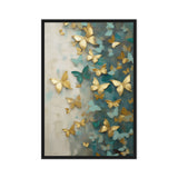 Butterflies Teal Gold Modern Art Framed Canvas