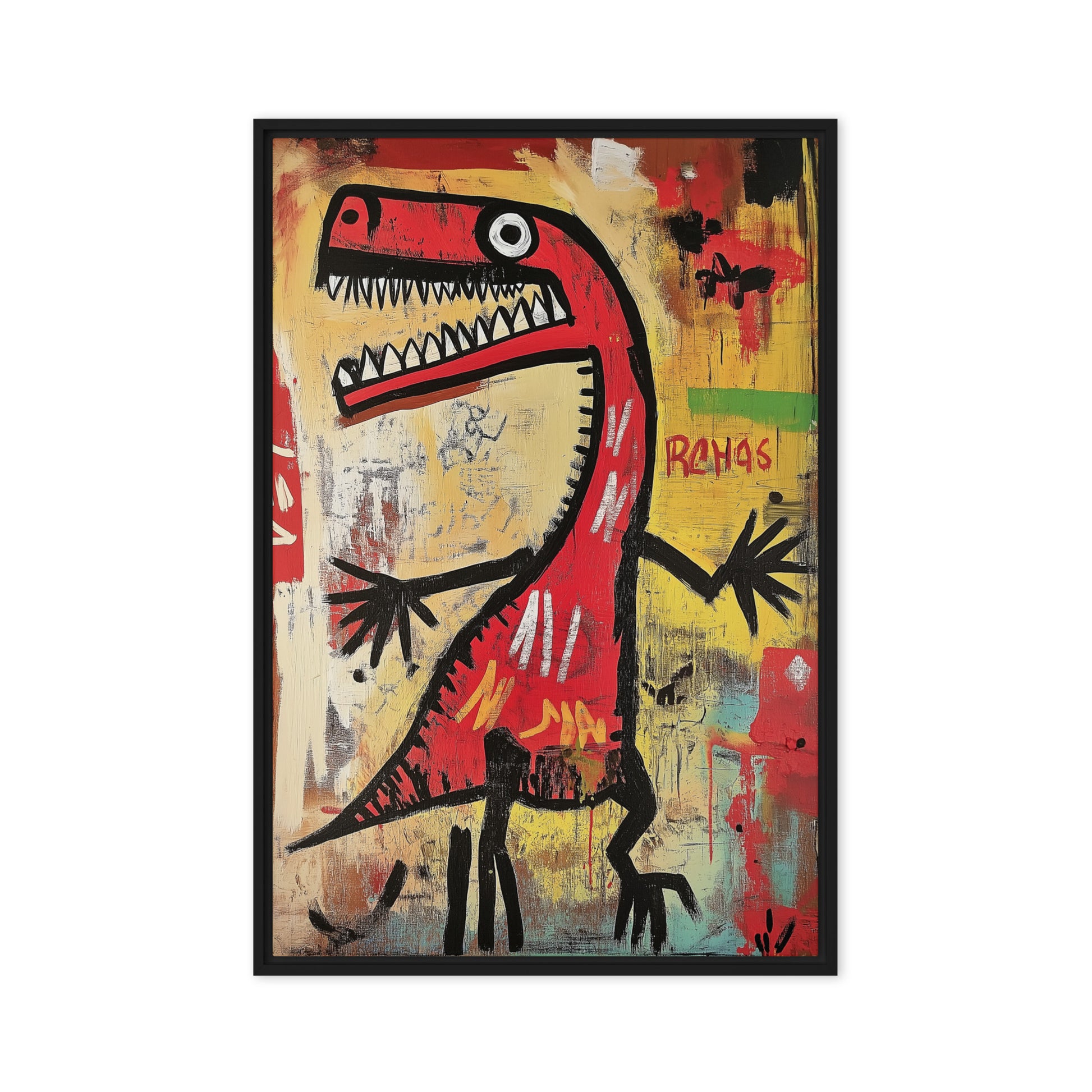 Dinosaur Basquiat Style Art Framed Canvas