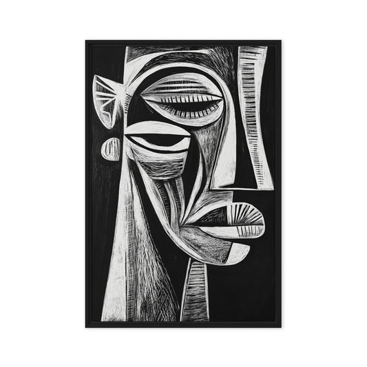 African Abstract Art Black & White Framed Canvas