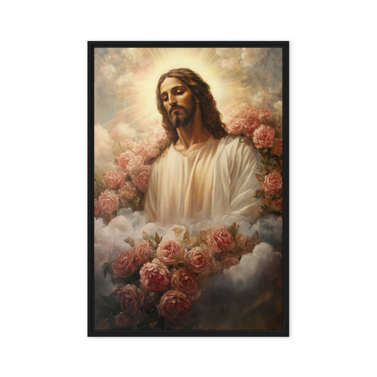 Jesus Christ Among Flowers Religious Art Framed Canvas