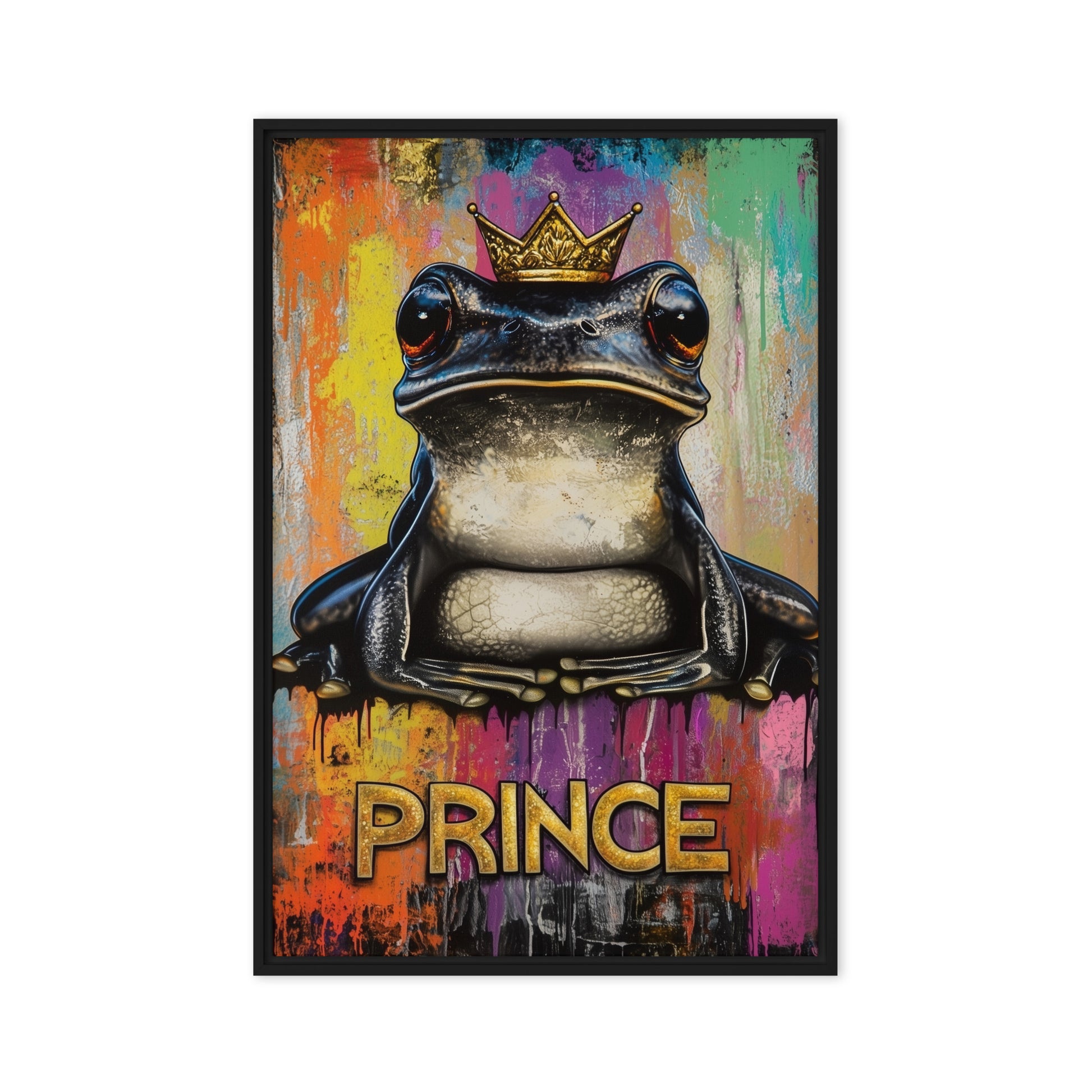 Frog Prince Graffiti Art Framed Canvas