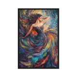 Woman In A Colorful Feather Dress Modern Art Framed Canvas
