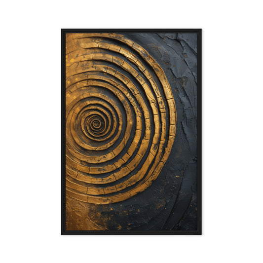 Spiral Gold Black Modern Art Framed Canvas