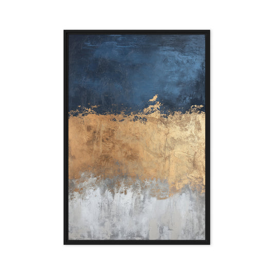 Navy Gold Grey Modern Art Framed Canvas