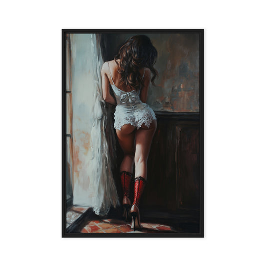 Woman In Lingerie Sensual Art Framed Canvas - PaintFu