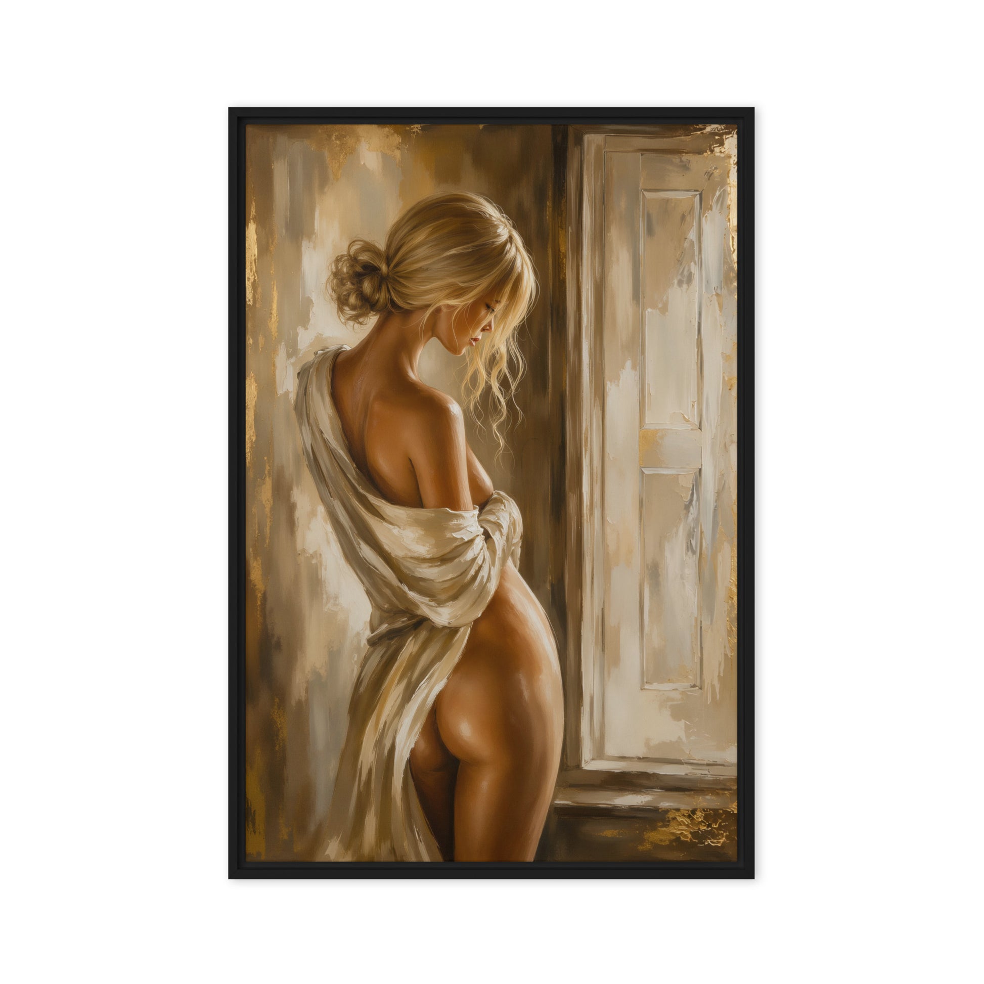 Blonde Woman Sensual Art Framed Canvas - PaintFu