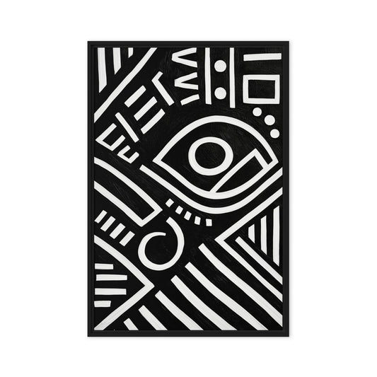 Black and White African Tribal Art Framed Canvas - PaintFu