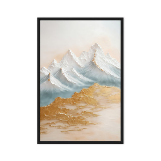 Snowy Mountains Abstract Art Framed Canvas - PaintFu