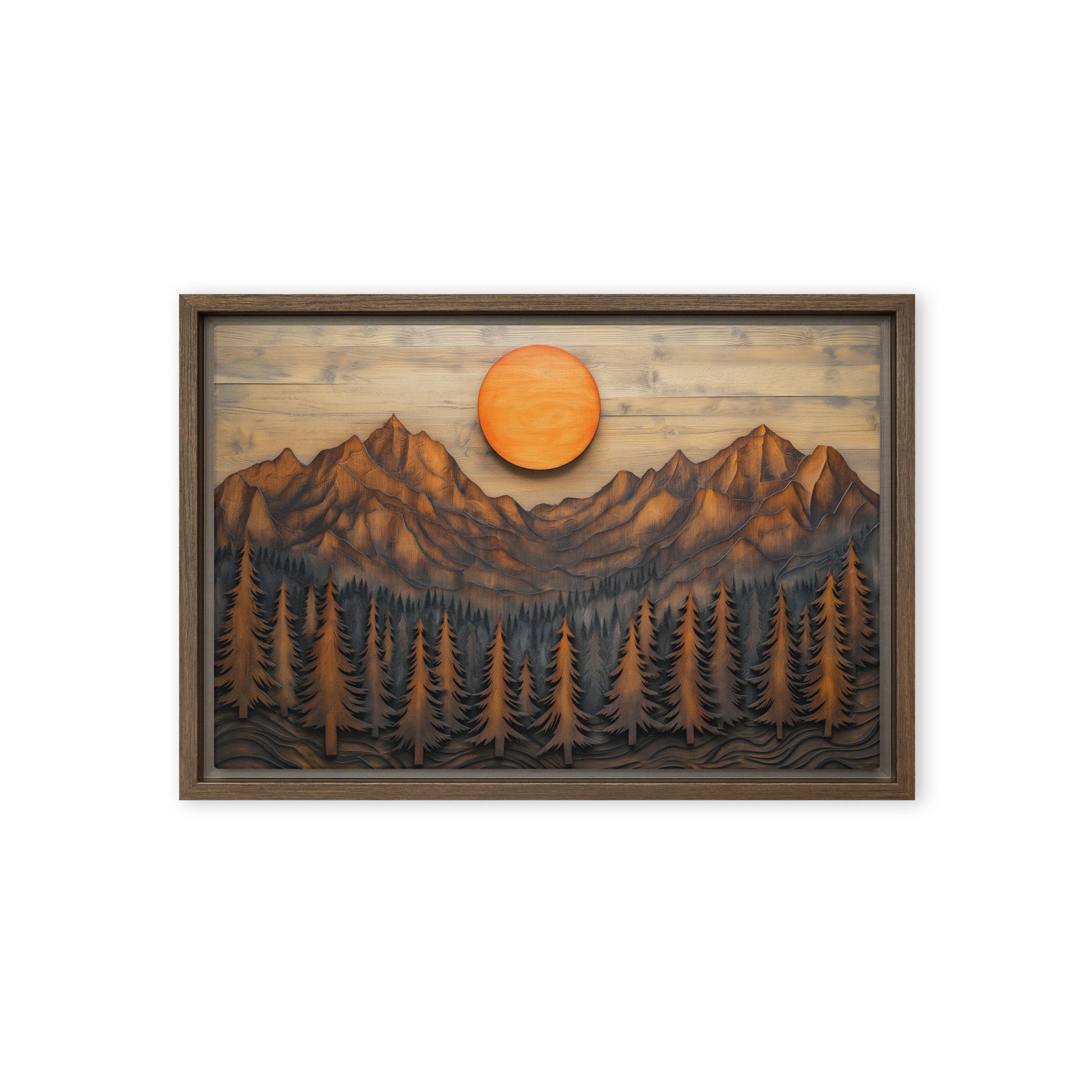 Landscape Wood Art Framed Canvas