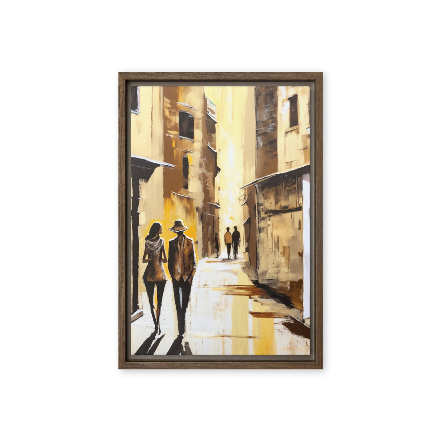 Couple In Love Yellow City Abstract Art Framed Canvas