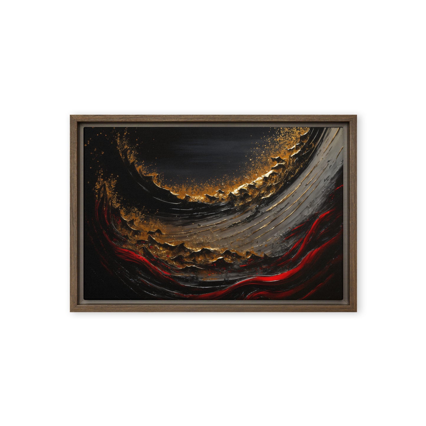 Wave Crimson Red Gold Black Luxury Art Framed Canvas
