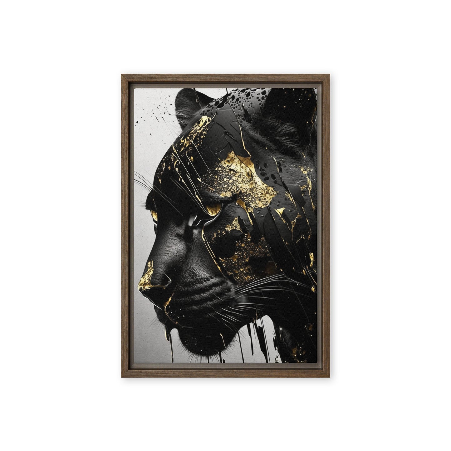 Black Panther In Gold Framed Canvas
