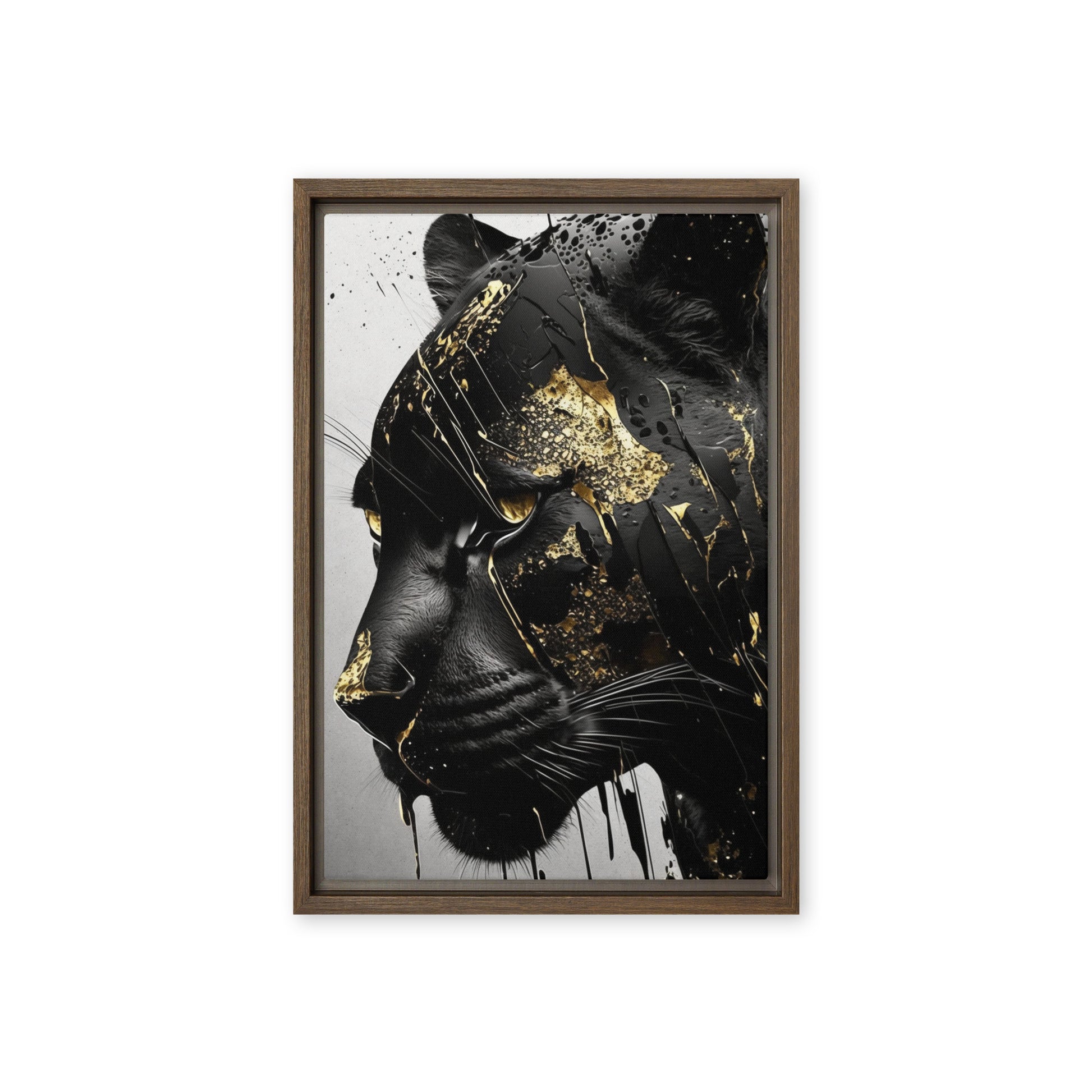 Black Panther In Gold Framed Canvas