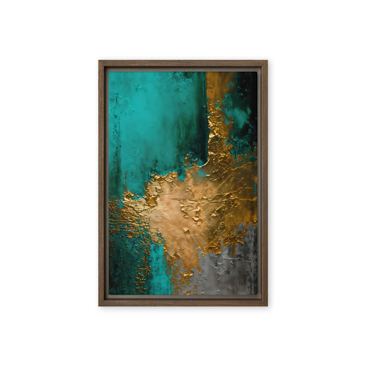 Teal Gold Modern Art Framed Canvas