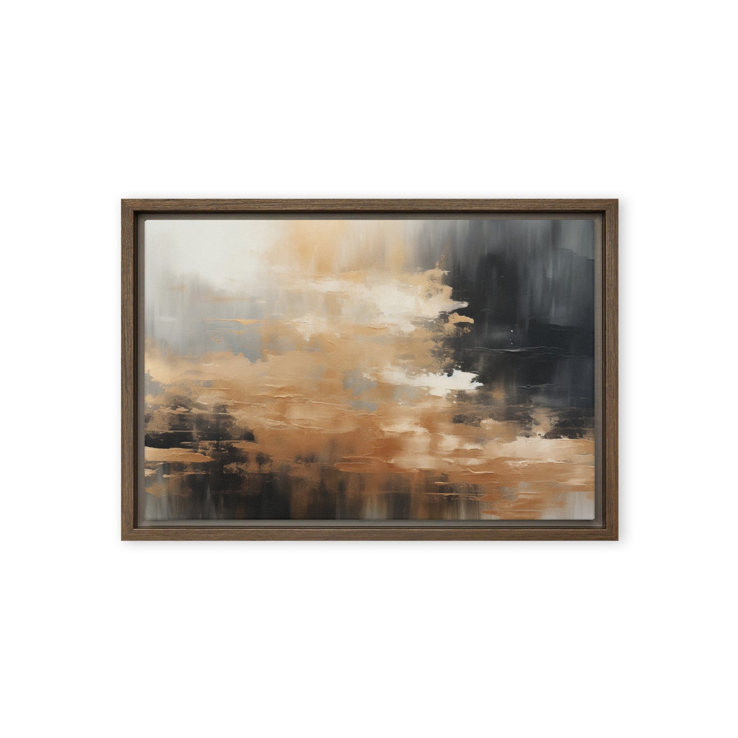 Gold Black Grey Modern Art Framed Canvas