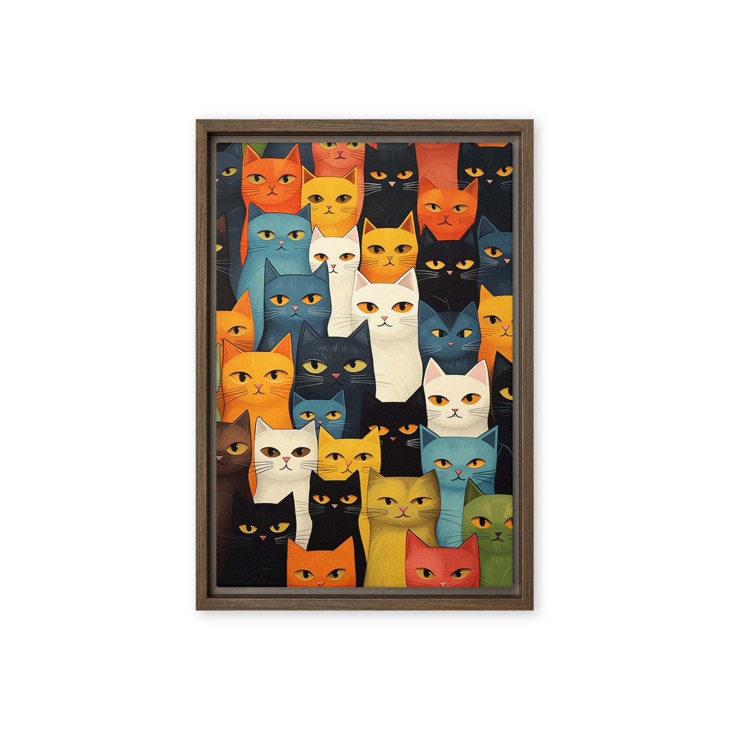 Cats Colorful Collage Famed Canvas