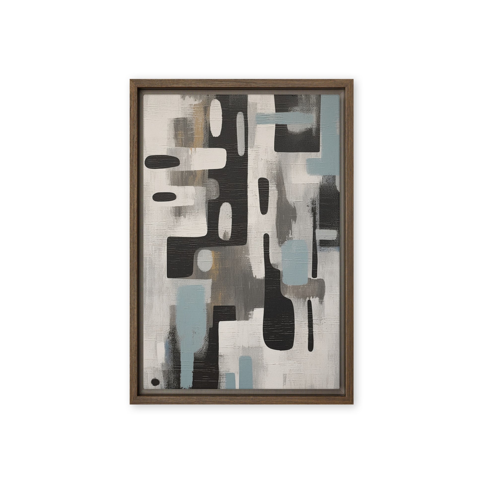 Grey Black Blue Modern Art Framed Canvas
