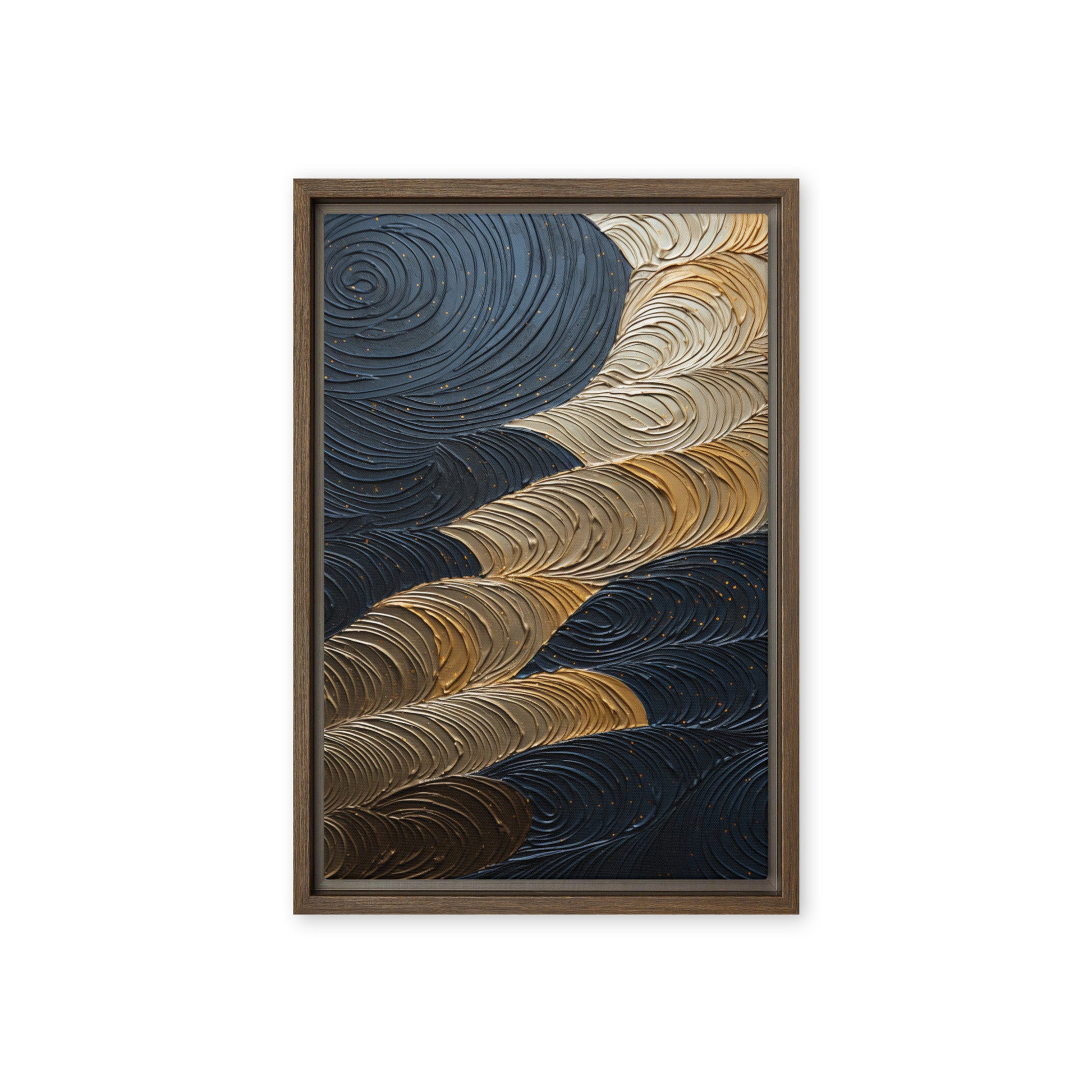 Dark Navy Gold Circles Impasto Art Framed Canvas