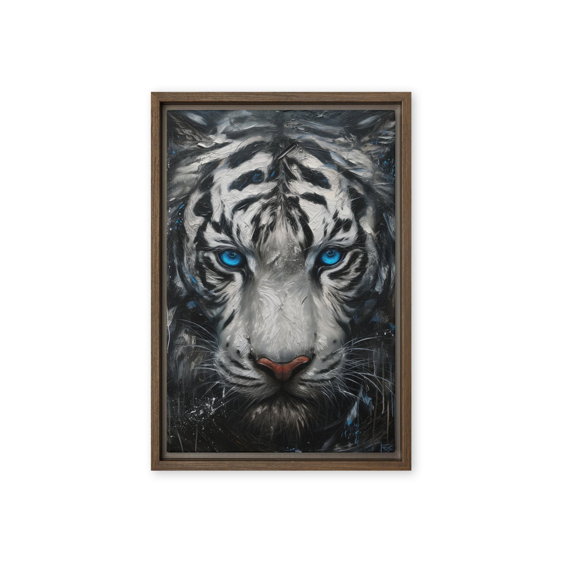 Blue Eyed Tiger Fraemd Canvas