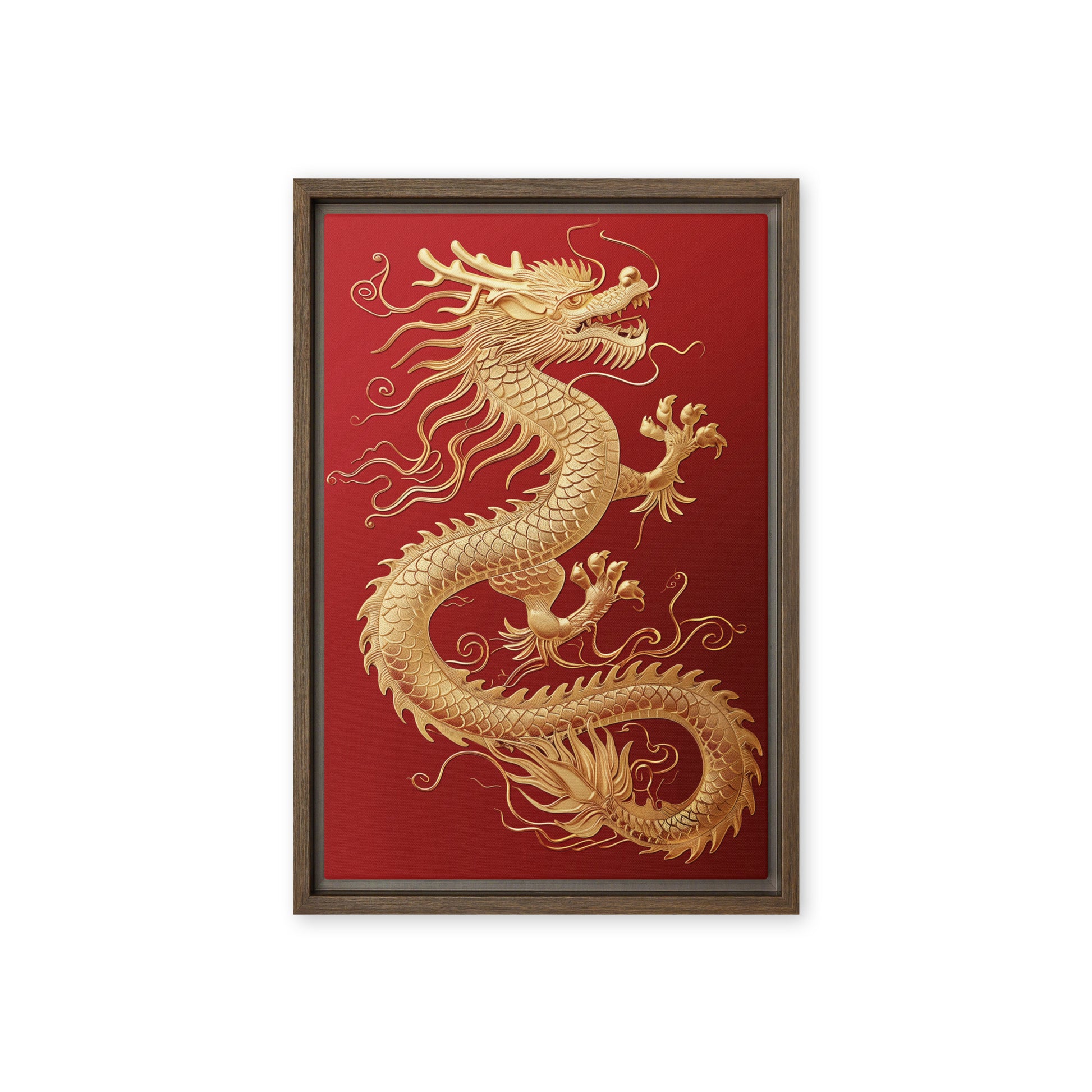 Golden Dragon Chinese Art Framed Canvas