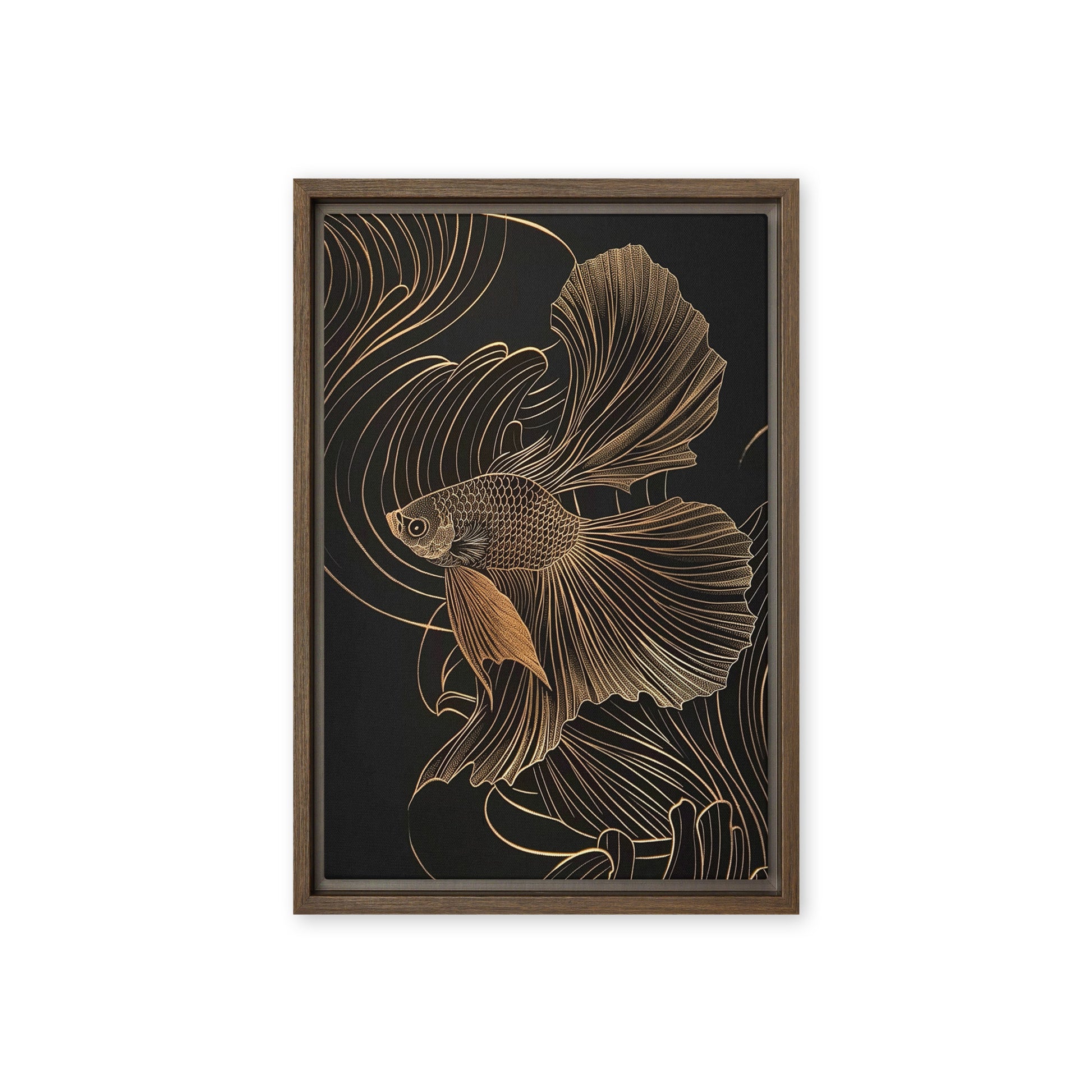 Gold Fish Line Art Framed Canvas