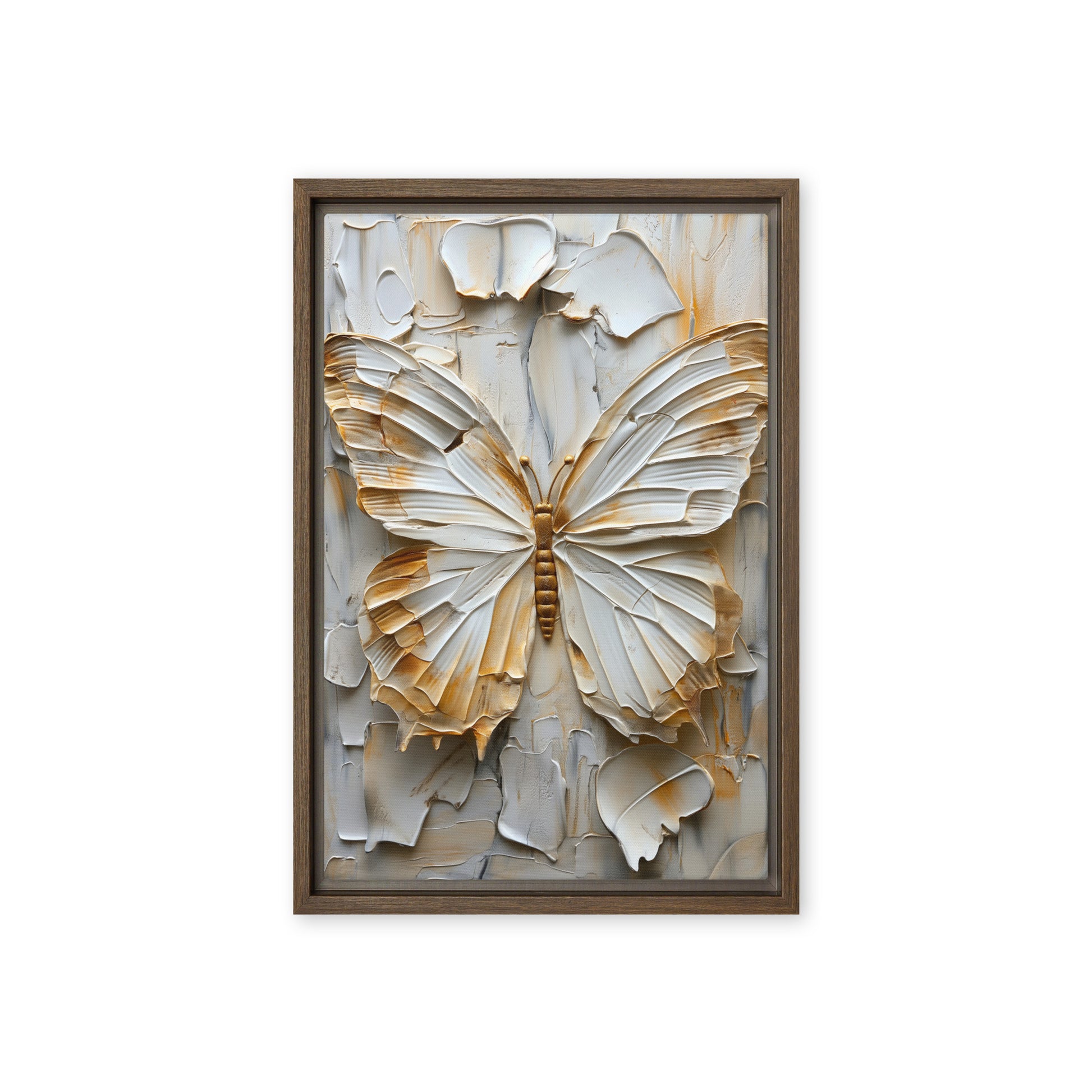Butterfly White & Gold Modern Art Framed Canvas
