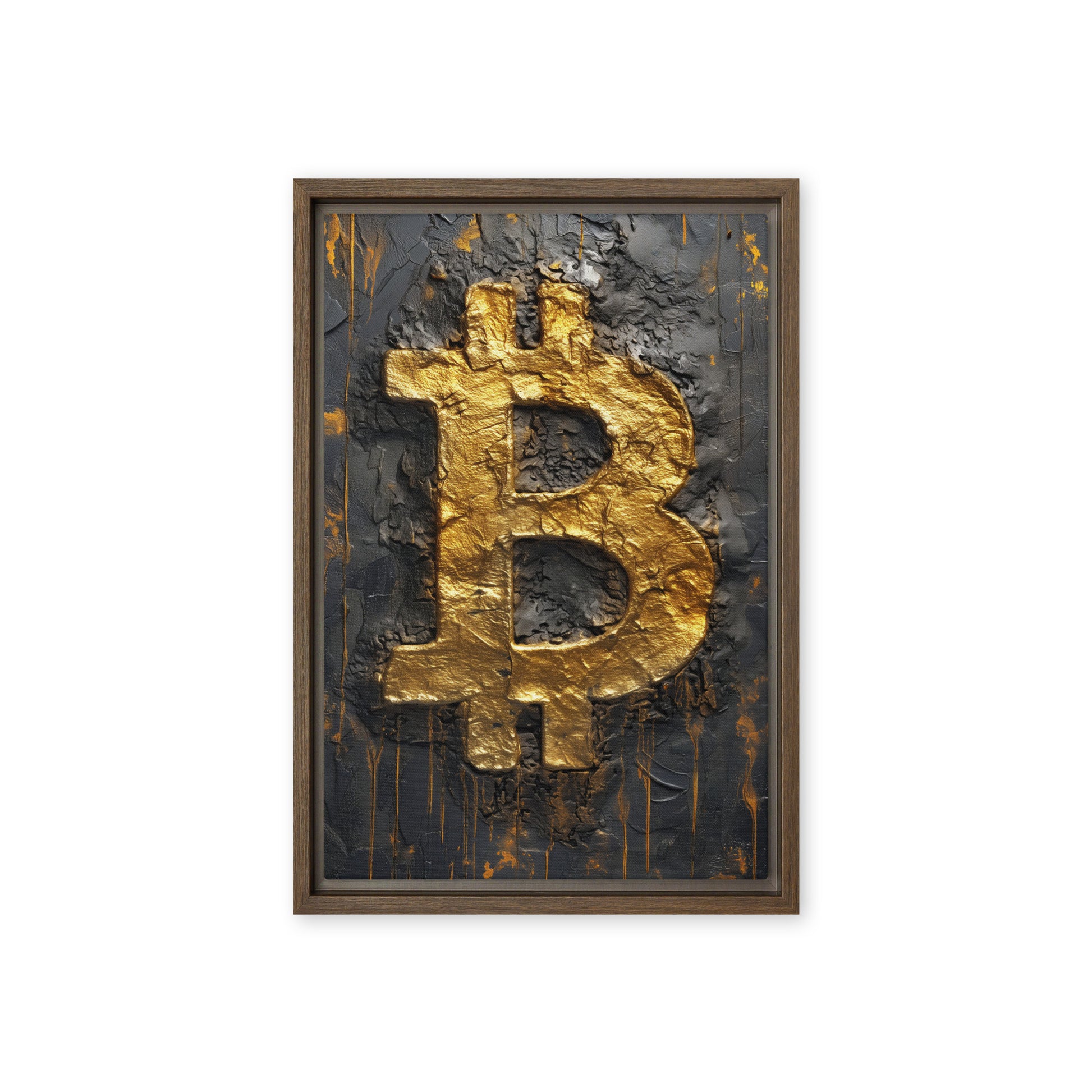 Bitcoin Black Gold Impasto Art Framed Canvas