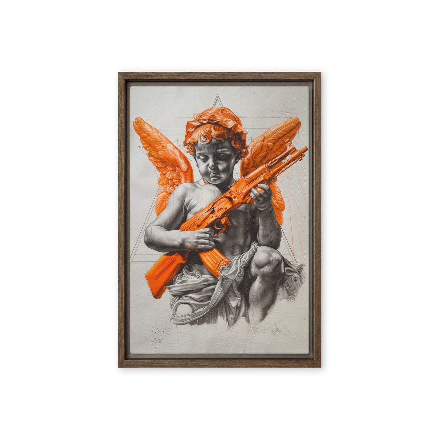 Angel Holding an AK47 Surreal Art Framed Canvas