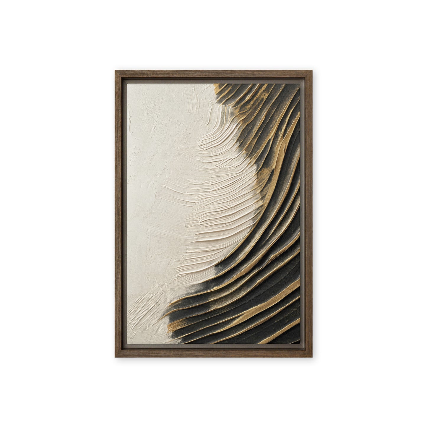 Wave White Black Gold Modern Art Framed Canvas