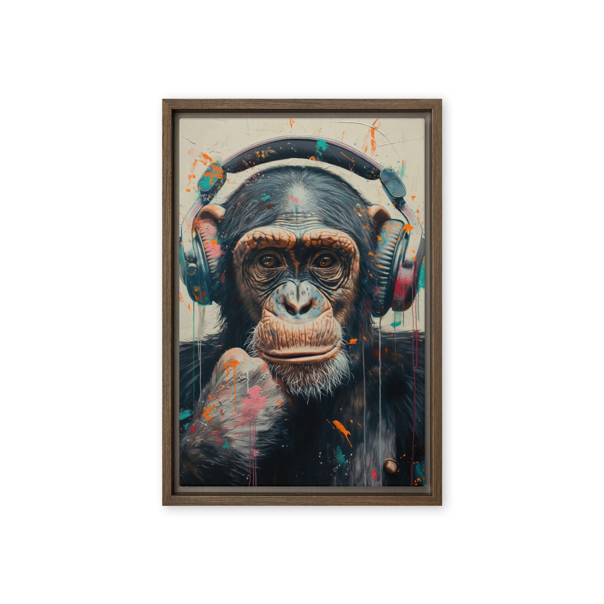 DJ Monkey Trendy Art Framed Canvas