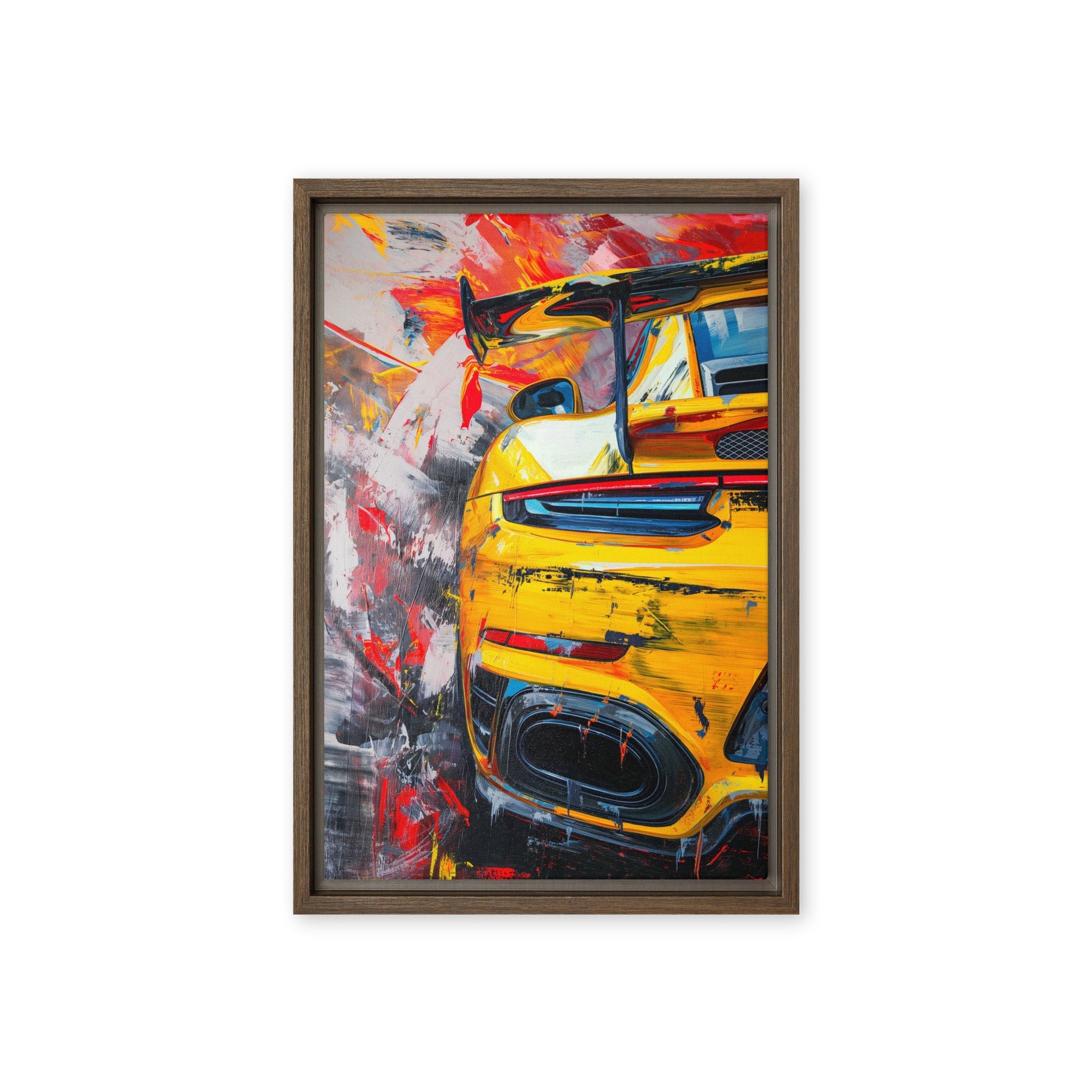 Yellow Sports Car Modern Art Framed Canvas