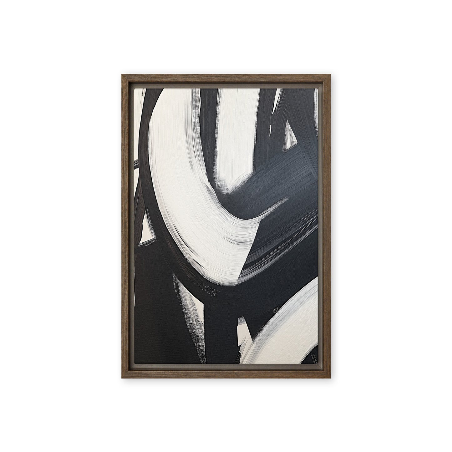 Black White Brushstroke Abstract Art Framed Canvas