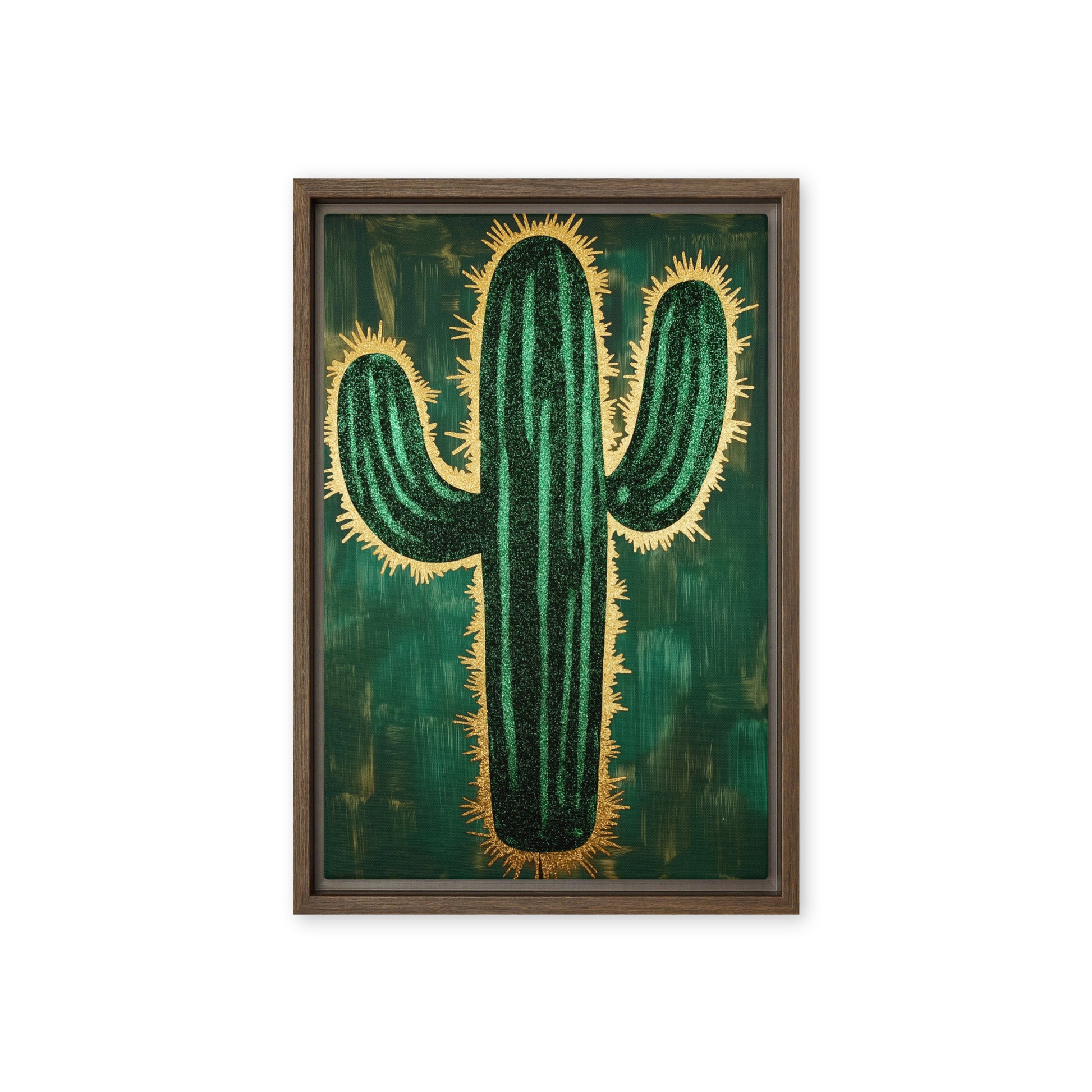 Cactus Green & Gold Modern Art Framed Canvas