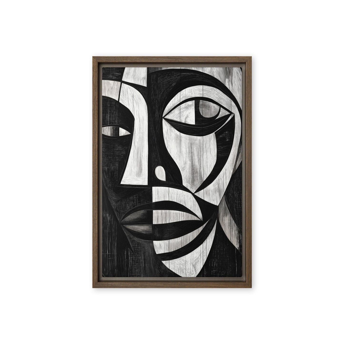 African Abstract Art Black and White Framed Canvas
