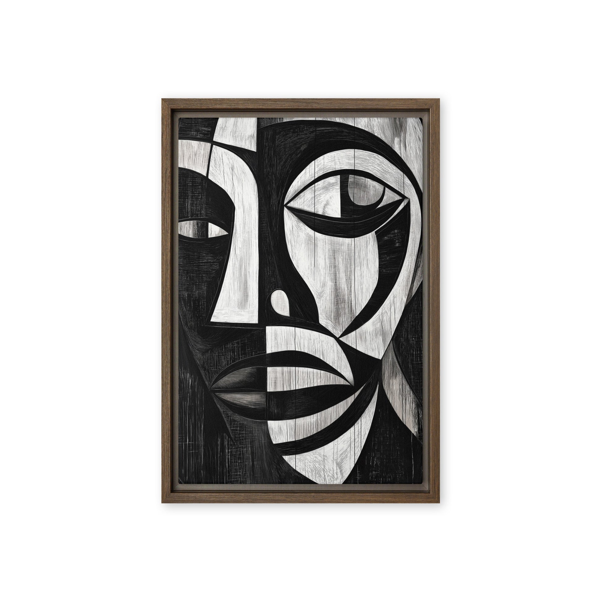African Abstract Art Black and White Framed Canvas