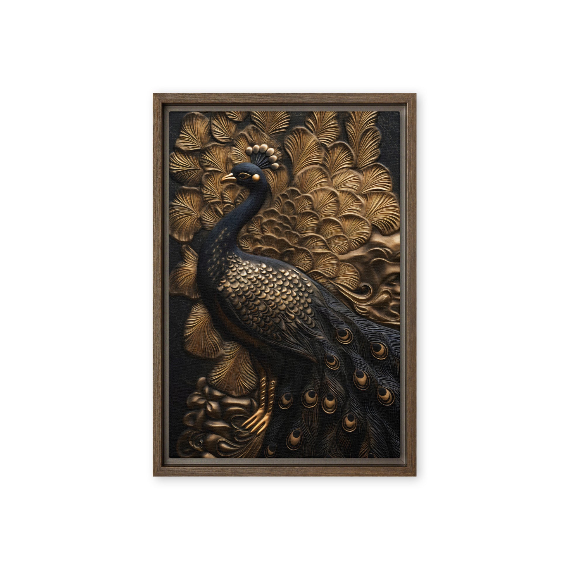 Majestic Peacock Wall Art Framed Canvas