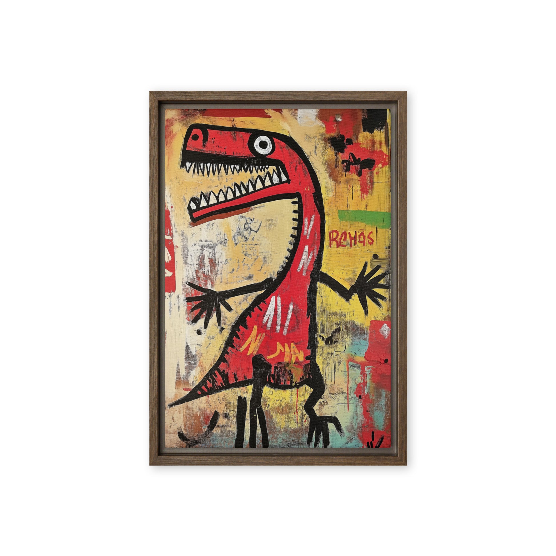 Dinosaur Basquiat Style Art Framed Canvas