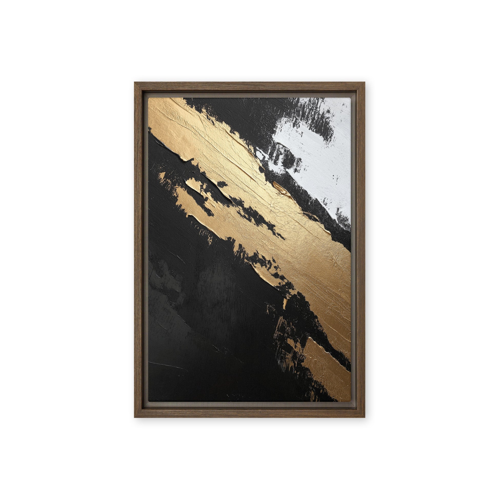 Black Gold White Abstract Art Framed Canvas