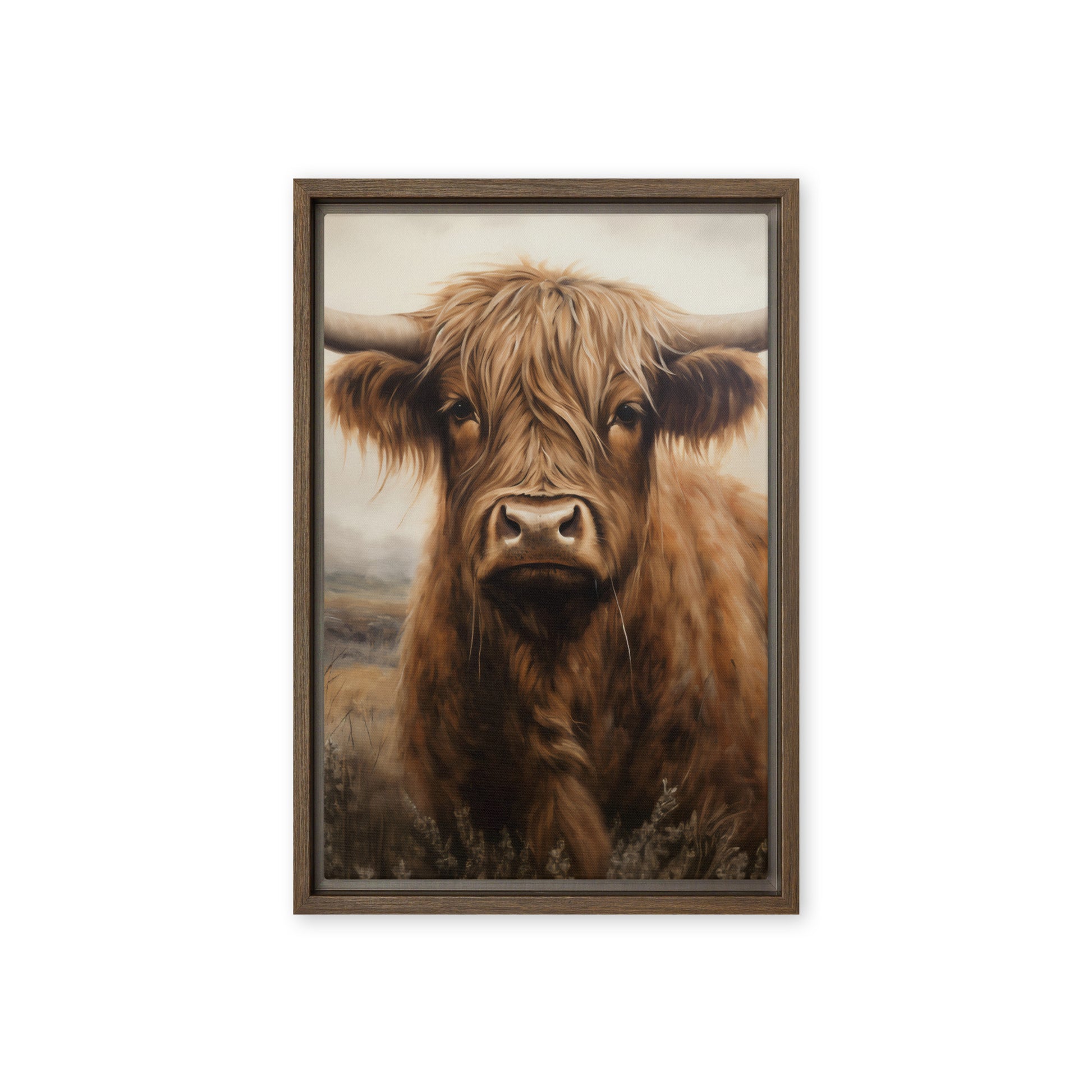 Brown Highland Cow Framed Canvas