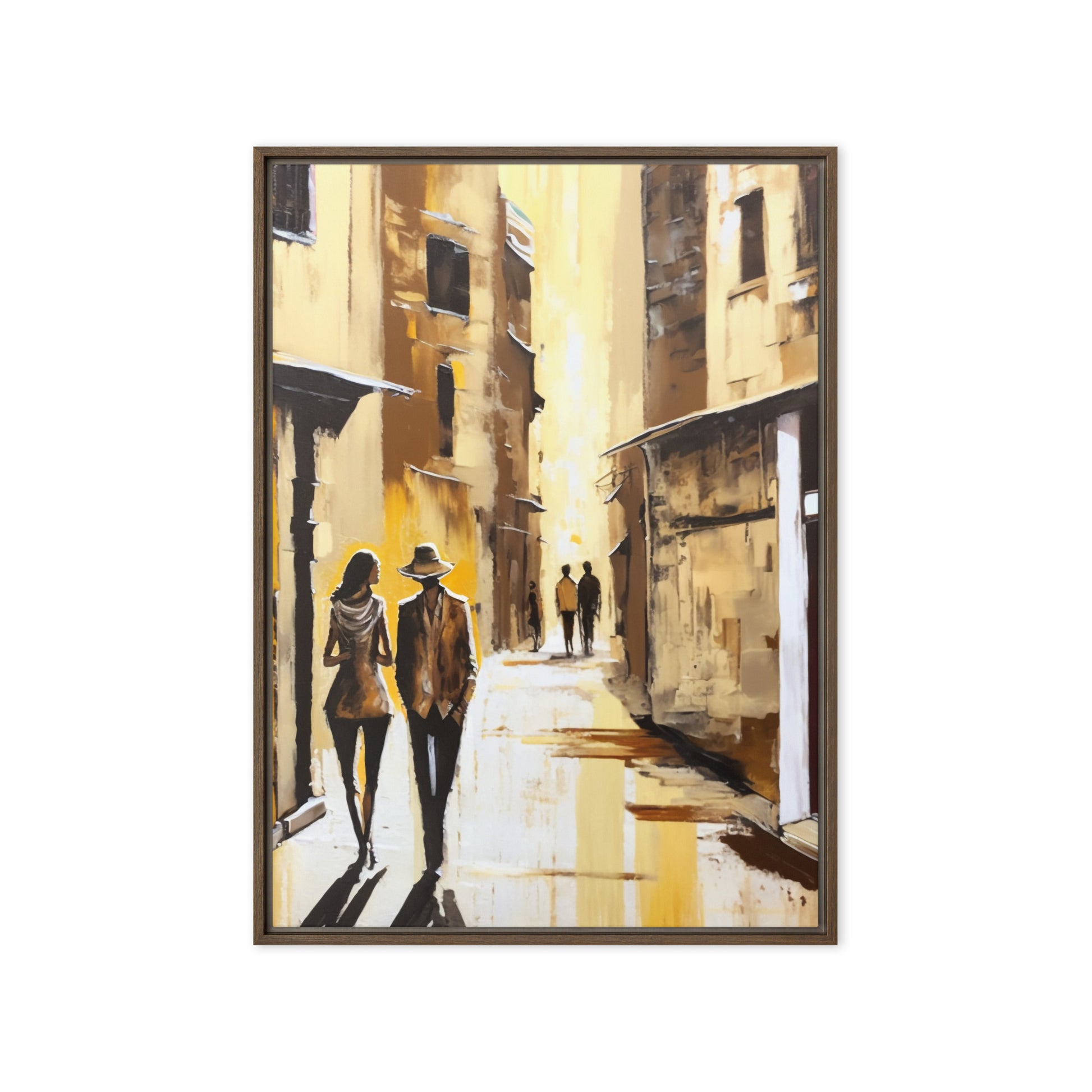 Couple In Love Yellow City Abstract Art Framed Canvas